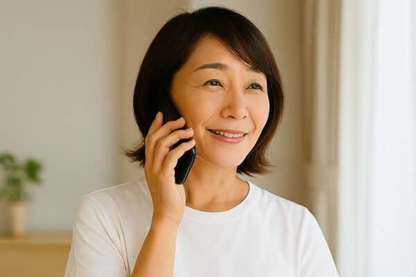 在宅で通話の仕事をする50代女性